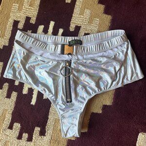 Club Exx Silver Rainbow Holographic Rave Booty Shorts Womens Medium